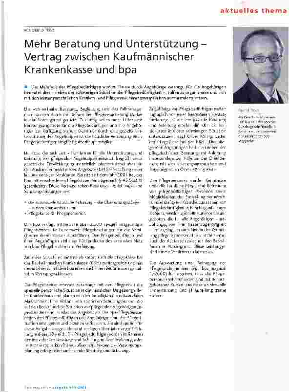 Vorschauseite 1: Mehr Beratung und Unterstützung -Vertrag zwischen Kaufmännischer Krankenkasse und bpa