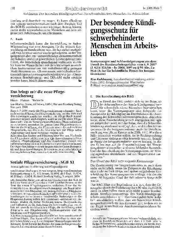 Vorschauseite 1: Der besondere Kündigungsschutz für schwerbehinderte Menschen im Arbeitsleben
