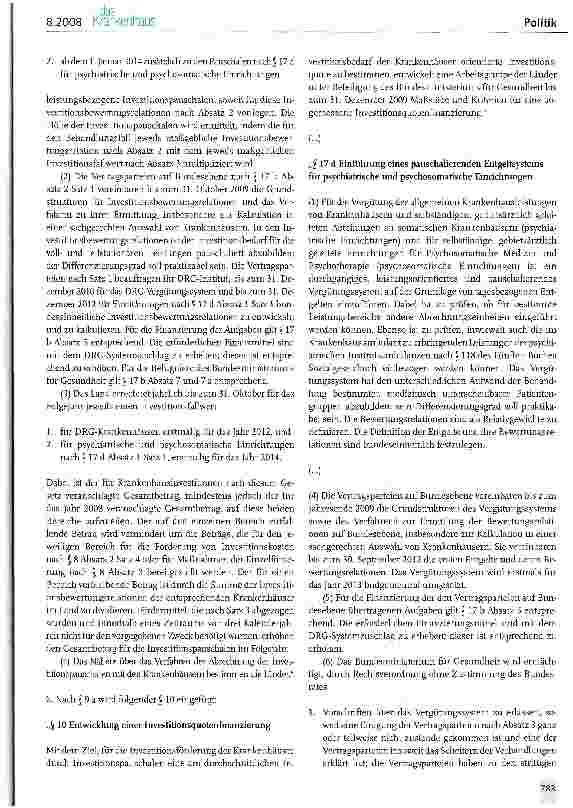 Vorschauseite 3: DokumentationInoffizieller Referentenentwurf für ein Gesetz zum ordnungspolitischen Rahmen der Krankenhausfinanzierung ab dem Jahr 2009 (Krankenhausfinanzierungsrahmengesetz - KHR…