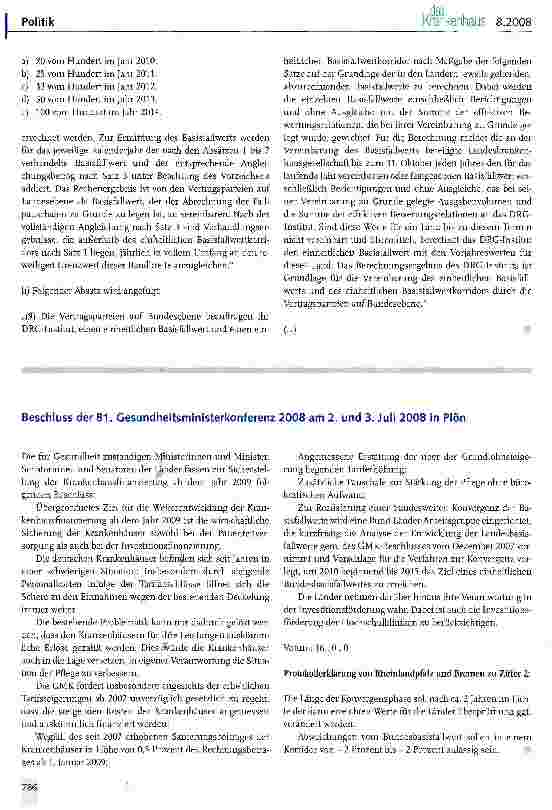 Vorschauseite 5: DokumentationInoffizieller Referentenentwurf für ein Gesetz zum ordnungspolitischen Rahmen der Krankenhausfinanzierung ab dem Jahr 2009 (Krankenhausfinanzierungsrahmengesetz - KHR…