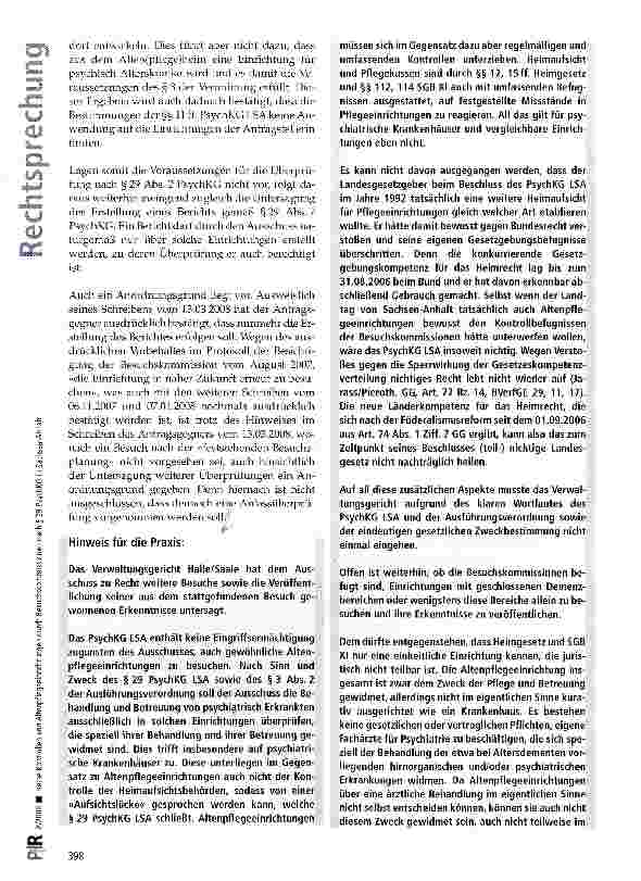 Vorschauseite 4: Keine Kontrollen von Altenpflegeeinrichtungen durch Besuchskommissionen nach § 29 PsychKG in Sachsen-Anhalt