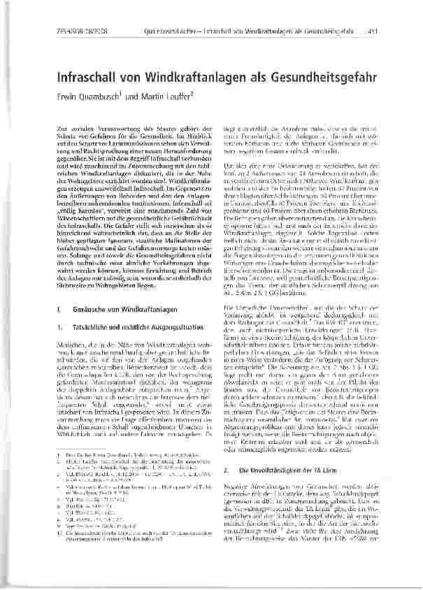 Vorschauseite 1: Infraschall von Windkraftanlagen als Gesundheitsgefahr