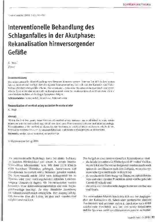 Vorschauseite 1: Interventionelle Behandlung des Schlaganfalles in der Akutphase: Rekanalisation hirnversorgender Gefäße
