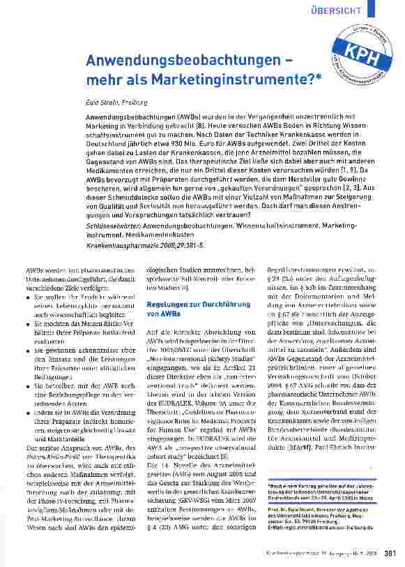 Vorschauseite 1: Anwendungsbeobachtungen -mehr als Marketinginstrumente?