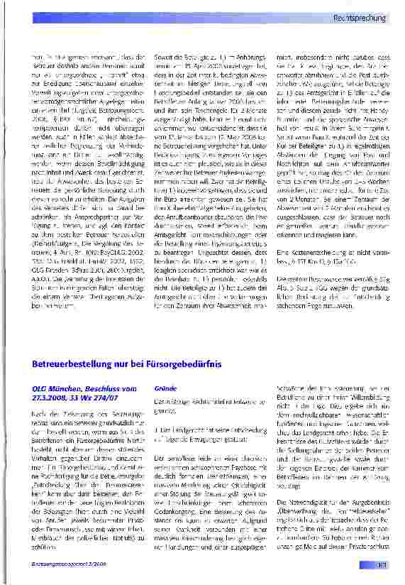 Vorschauseite 1: Betreuerbestellung nur bei Fürsorgebedürfnis