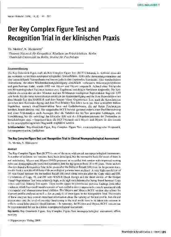Vorschauseite 1: Der Rey Complex Figure Test and Recognition Trial in der klinischen Praxis