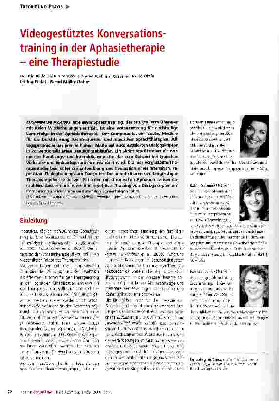 Vorschauseite 1: Videogestütztes Konversations-training in der Aphasietherapie - eine Therapiestudie