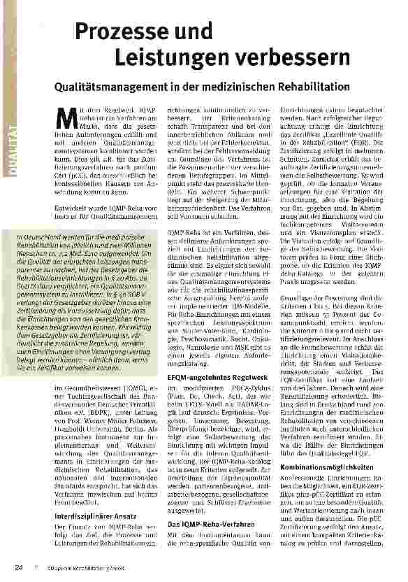 Vorschauseite 1: Prozesse und Leistungen verbessernQualitätsmanagement in der medizinischen Rehabilitation