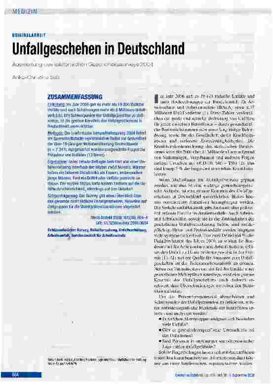 Vorschauseite 1: Unfallgeschehen in DeutschlandAuswertung des telefonischen Gesundheitssurveys 2004