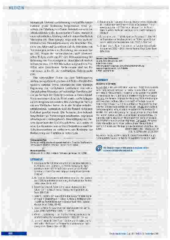 Vorschauseite 5: Unfallgeschehen in DeutschlandAuswertung des telefonischen Gesundheitssurveys 2004