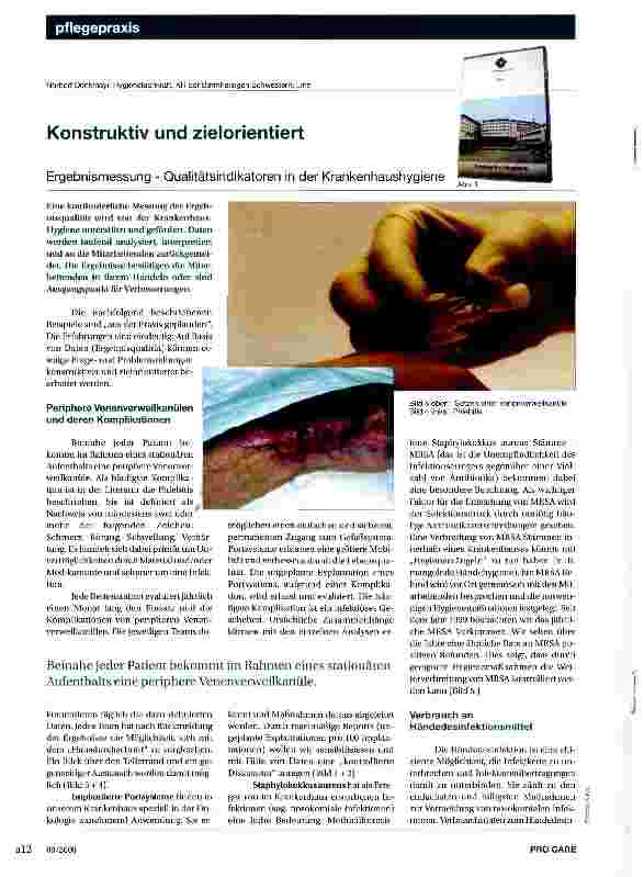 Vorschauseite 1: Konstruktiv und zielorientiertErgebnismessung - Qualitätsindikatoren in der Krankenhaushygiene