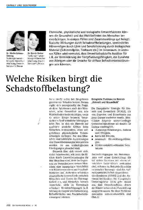 Vorschauseite 1: Welche Risiken birgt die Schadstoffbelastung?