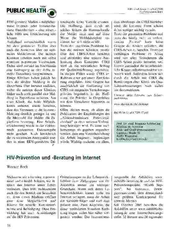Vorschauseite 1: HIV-Prävention und -Beratung im Internet