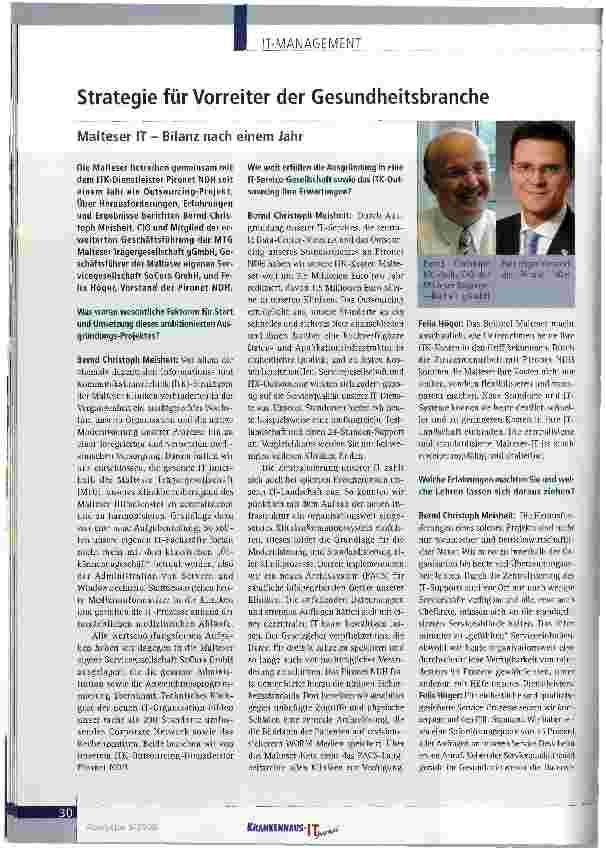 Vorschauseite 1: Strategie für Vorreiter der GesundheitsbrancheMalteser IT - Bilanz nach einem Jahr