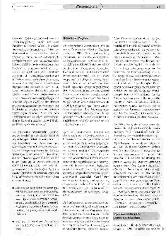 Vorschauseite 2: Physiotherapeutische Interventionen in der Rehabilitation von Patienten nach Mammakarzinom - systematische Literaturanalyse mit dem Ziel der spezifischen Therapieempfehlung