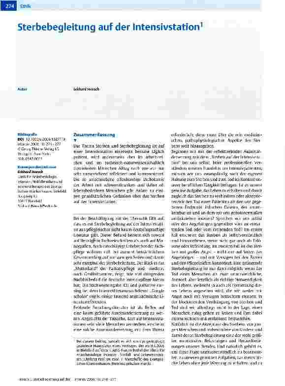 Vorschauseite 1: Sterbebegleitung auf der Intensivstation