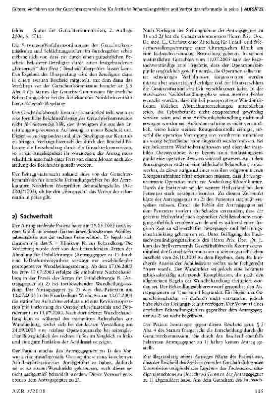 Vorschauseite 2: Verfahren vor der Gutachterkommission für ärztliche Behandlungsfehler und Verbot der reformatio in peius