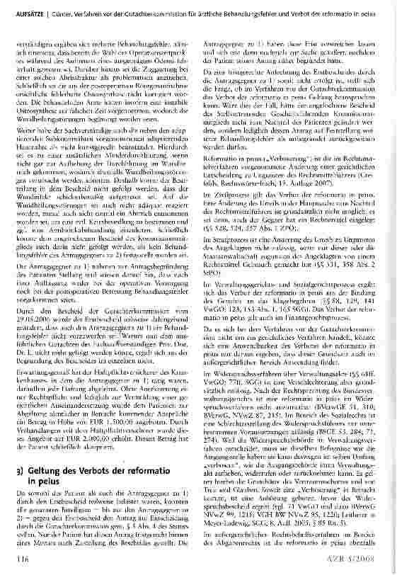 Vorschauseite 3: Verfahren vor der Gutachterkommission für ärztliche Behandlungsfehler und Verbot der reformatio in peius