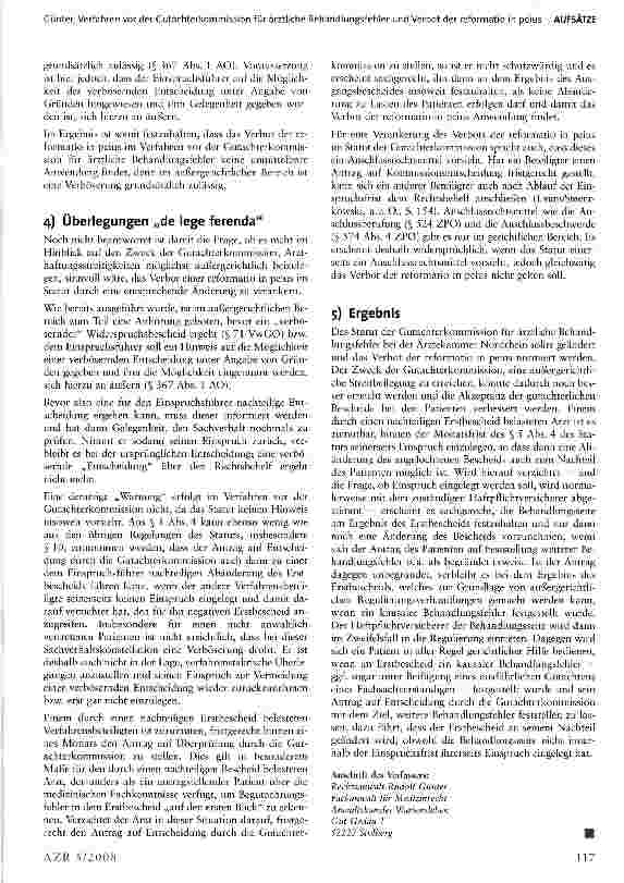 Vorschauseite 4: Verfahren vor der Gutachterkommission für ärztliche Behandlungsfehler und Verbot der reformatio in peius