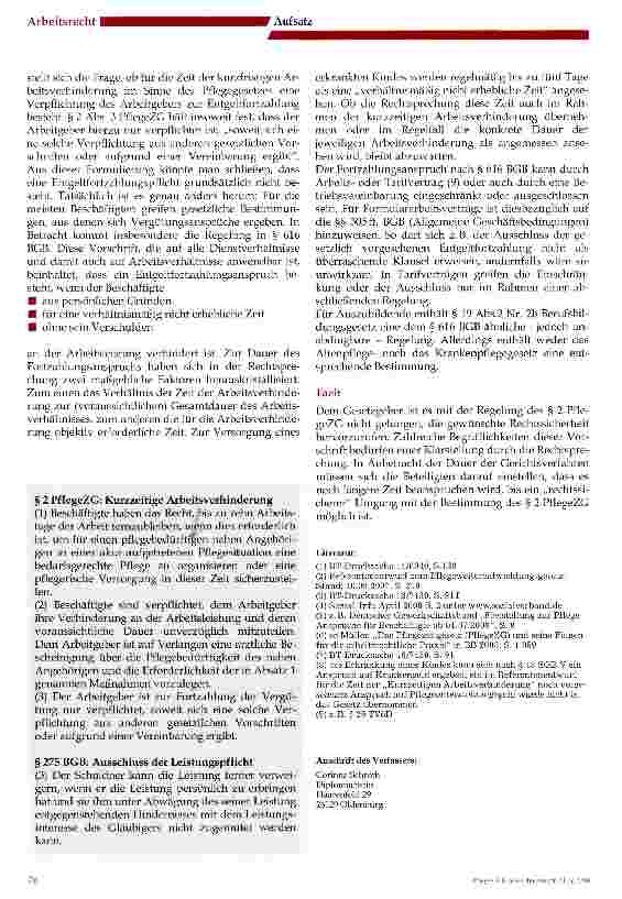 Vorschauseite 3: Die „Kurzzeitige Arbeitsverhinderungdes § 2 Pflegezeitgesetz - Rechtsicherheit für alle Beteiligten?
