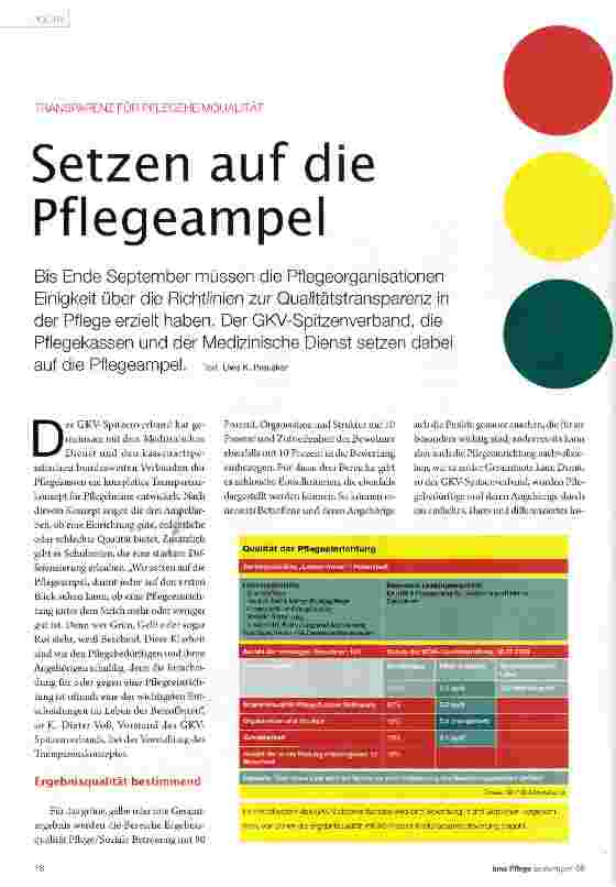 Vorschauseite 1: TRANSPARENZ FÜR PFLEGEHEIMQUALITÄT Setzen auf die Pflegeampel