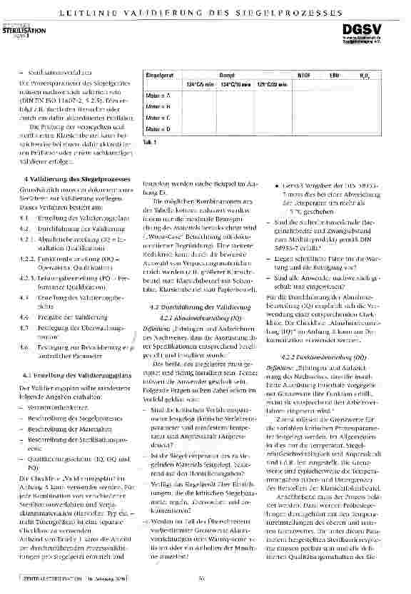 Vorschauseite 2: Leitlinie für die Validierung des Siegelprozesses nach DIN EN ISO 11607-2 Revision 1, Stand Juli 2008