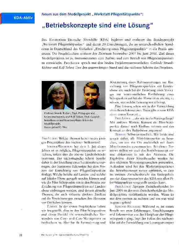 Vorschauseite 1: Neues aus dem Modellprojekt „Werkstatt Pflegestützpunkte: „Betriebskonzepte sind eine Lösung