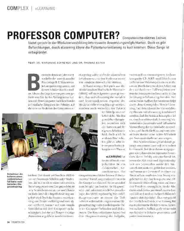 Vorschauseite 1: PROFESSOR COMPUTER? bietet gerade in der Medizinerausbildung interessante Anwendungsmöglichkeiten. Doch es gibt Befürchtungen, durch eLearning könne die Patientenorientierung zu k…
