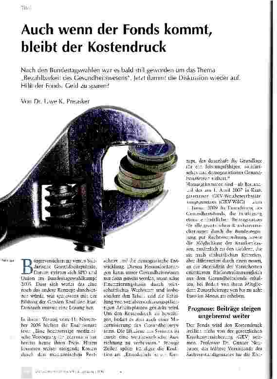 Vorschauseite 1: Auch wenn der Fonds kommt, bleibt der Kostendruck