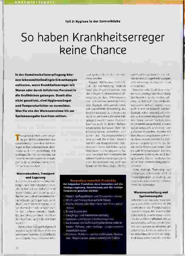 Vorschauseite 1: So haben Krankheitserreger Teil 3: Hygiene in der Zentralküche keine Chance