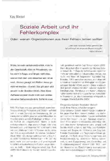 Vorschauseite 1: Soziale Arbeit und ihr FehlerkomplexOder: warum Organisationen aus ihren Fehlern lernen sollten