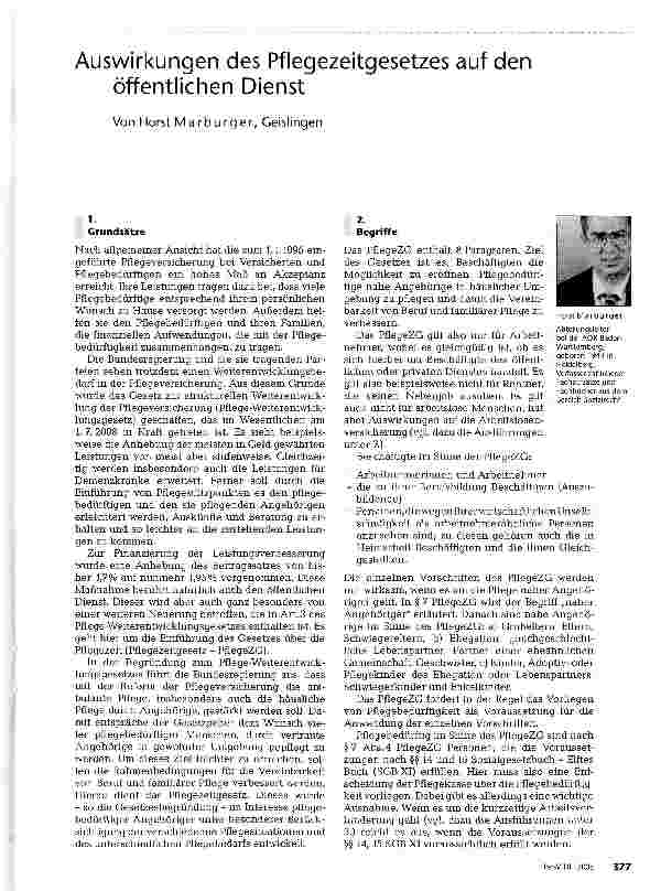 Vorschauseite 1: Auswirkungen des Pflegezeitgesetzes auf den öffentlichen Dienst
