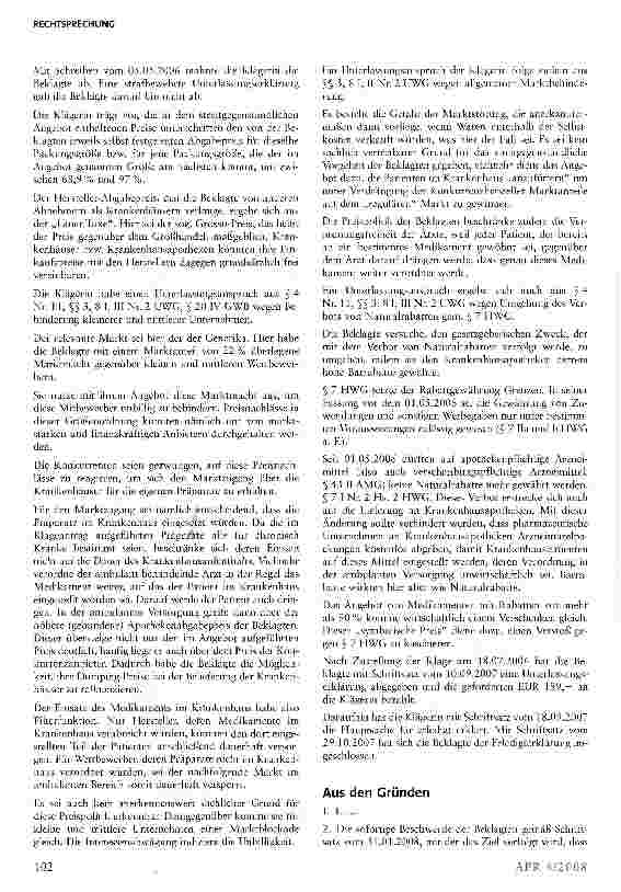 Vorschauseite 2: Preisnachlässe für KrankenhausapothekenUWG § 4 Nr. n i.V.m. HWG § 7 Abs. 1 Nr. 2,1. Halbsatz lit. b