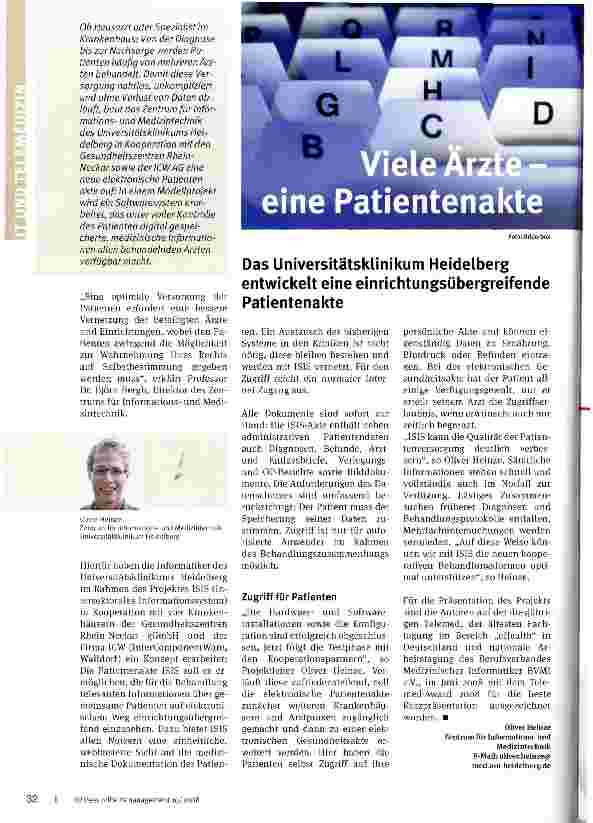 Vorschauseite 1: Das Universitätsklinikum Heidelberg entwickelt eine einrichtungsübergreifende Patientenakte