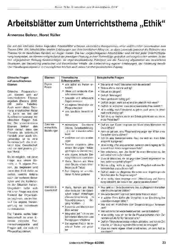 Vorschauseite 1: Arbeitsblätter zum Unterrichtsthema „Ethik