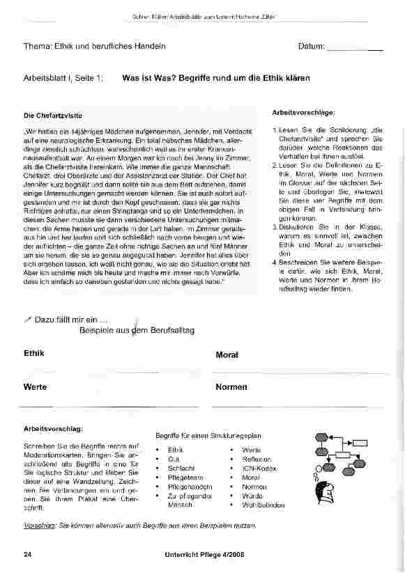 Vorschauseite 2: Arbeitsblätter zum Unterrichtsthema „Ethik