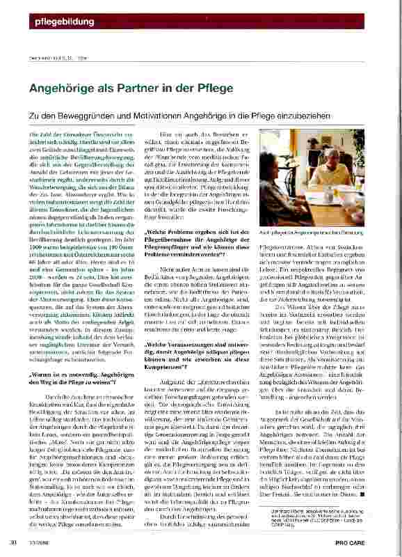 Vorschauseite 1: Angehörige als Partner in der Pflege Zu den Beweggründen und Motivationen Angehörige in die Pflege einzubeziehen