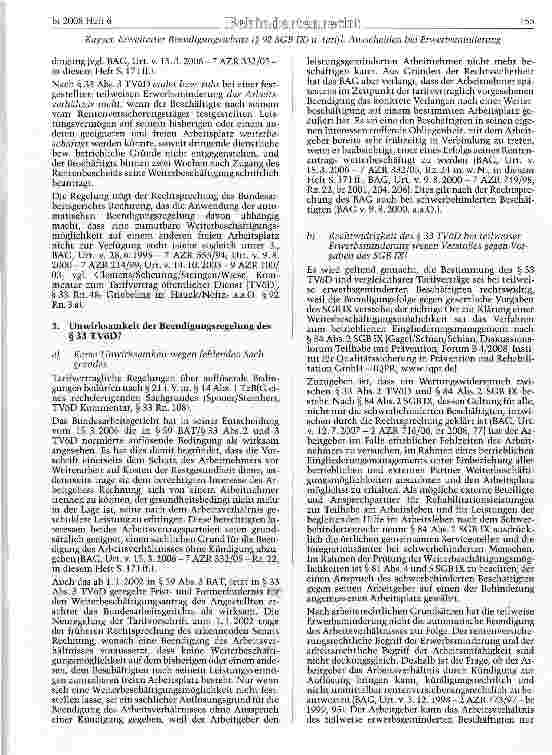 Vorschauseite 3: Das Zusammenwirken von erweitertem Beendigungsschutz nach dem SGBIX und tariflichen Beendigungsregelungen bei Erwerbsminderung Rechtsprobleme des § 92 SGB IX, erörtert am Beispiel…