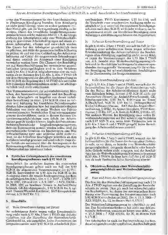 Vorschauseite 4: Das Zusammenwirken von erweitertem Beendigungsschutz nach dem SGBIX und tariflichen Beendigungsregelungen bei Erwerbsminderung Rechtsprobleme des § 92 SGB IX, erörtert am Beispiel…