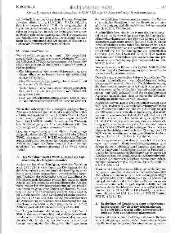 Vorschauseite 5: Das Zusammenwirken von erweitertem Beendigungsschutz nach dem SGBIX und tariflichen Beendigungsregelungen bei Erwerbsminderung Rechtsprobleme des § 92 SGB IX, erörtert am Beispiel…