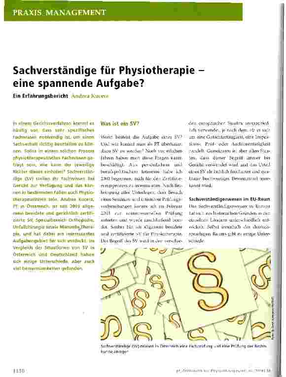 Vorschauseite 1: Sachverständige für Physiotherapie eine spannende Aufgabe? Ein Erfahrungsbericht