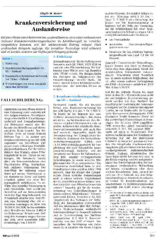 Vorschauseite 1: Krankenversicherung und Auslandsreise