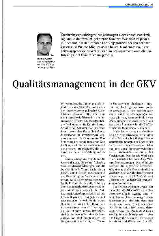 Vorschauseite 1: Qualitätsmanagement in der GKV
