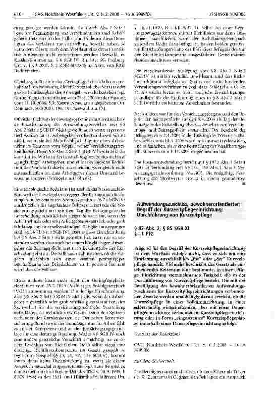 Vorschauseite 1: Aufwendungszuschuss, bewohnerorientierter; Begriff der Kurzzeitpflegeeinrichtung; Durchführung von Kurzzeitpflege
