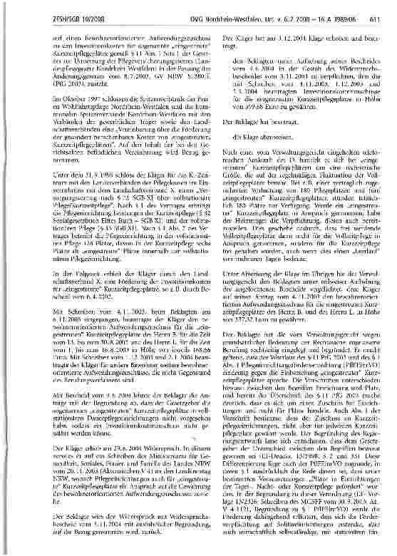 Vorschauseite 2: Aufwendungszuschuss, bewohnerorientierter; Begriff der Kurzzeitpflegeeinrichtung; Durchführung von Kurzzeitpflege