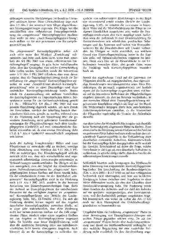 Vorschauseite 3: Aufwendungszuschuss, bewohnerorientierter; Begriff der Kurzzeitpflegeeinrichtung; Durchführung von Kurzzeitpflege