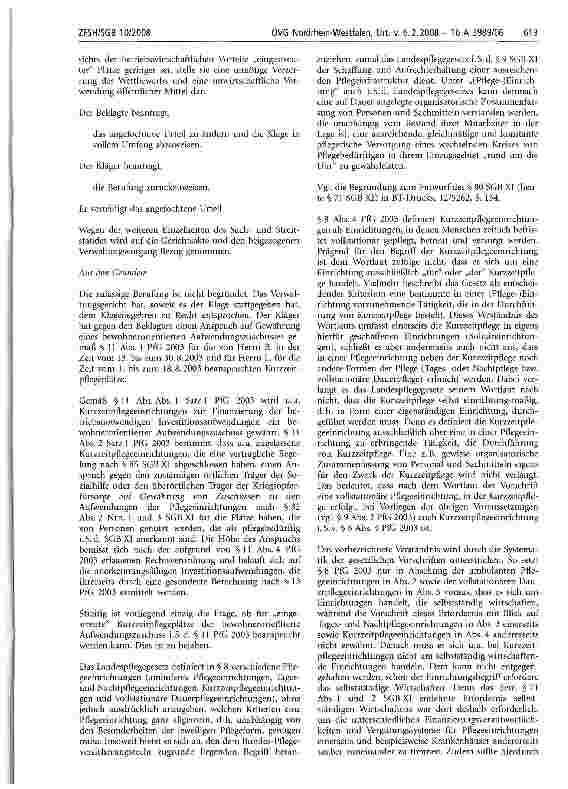 Vorschauseite 4: Aufwendungszuschuss, bewohnerorientierter; Begriff der Kurzzeitpflegeeinrichtung; Durchführung von Kurzzeitpflege