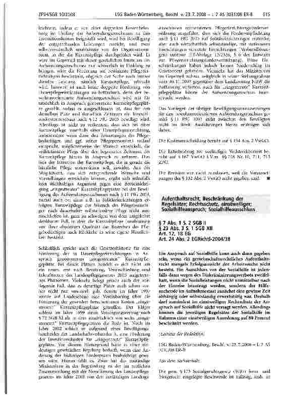 Vorschauseite 6: Aufwendungszuschuss, bewohnerorientierter; Begriff der Kurzzeitpflegeeinrichtung; Durchführung von Kurzzeitpflege