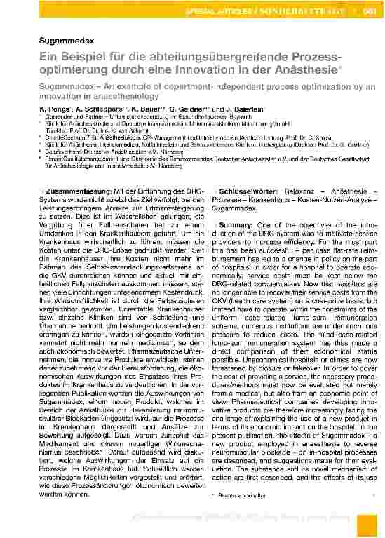 Vorschauseite 1: Ein Beispiel für die abteilungsübergreifende Prozessoptimierung durch eine Innovation in der Anästhesie