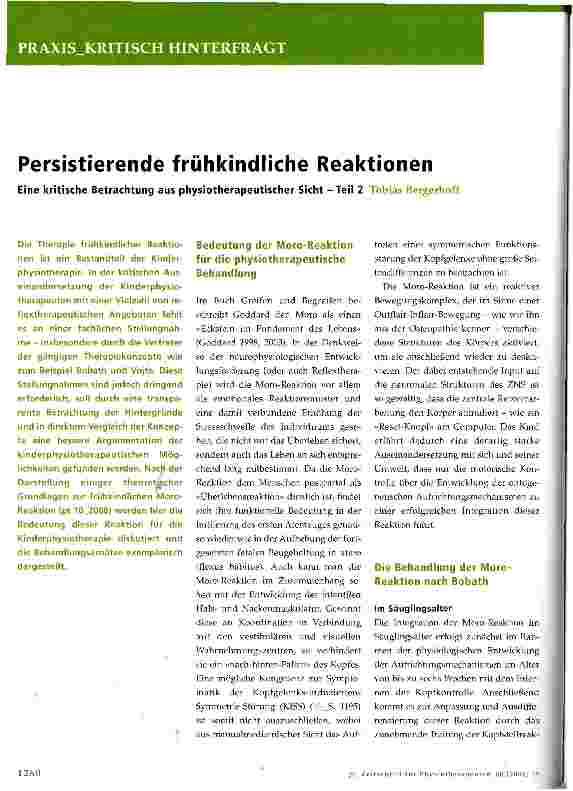 Vorschauseite 1: Persistierende frühkindliche ReaktionenEine kritische Betrachtung aus physiotherapeutischer Sicht - Teil 2